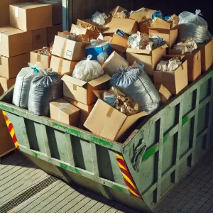 image of skip bin with bags and boxes